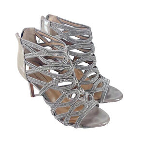 Antonio Melani Womens Dress Heel Sandal 7.5 M Silver Metallic Rhinestones Detail